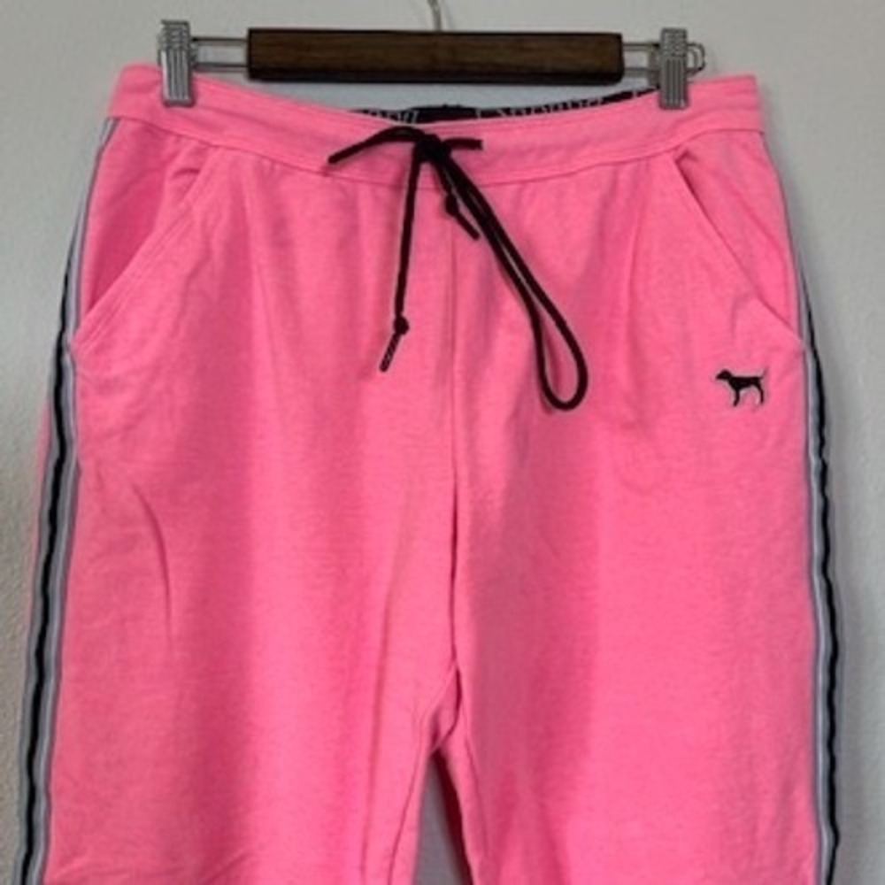 Pink Victoria's Secret Neon Pink Jogger Sweatpants Side Stripe Women Large - Picture 2 of 6